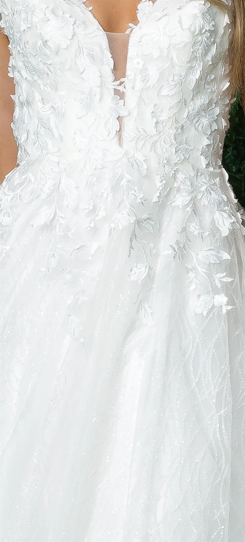 Plus Size Wedding Dress: Floral Appliques, Open Back