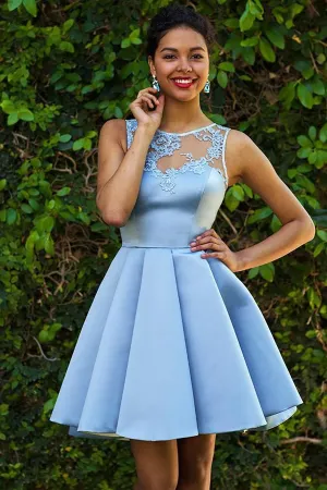 Promfast Chic Sleeveless A Line Knee Length Satin Lace Applique Homecoming Dresses PFH0366