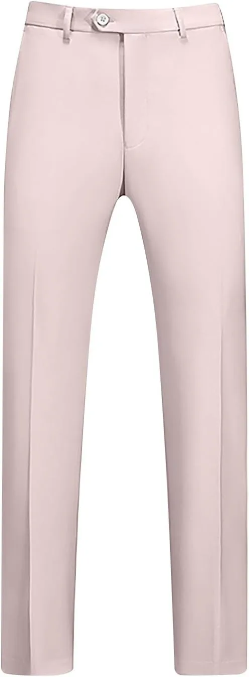 Regular Fit Dress Pants Mens Flat Front Straight Formal Pants Wrinkle Free Lightweight Elastic Suit Pants W/Pocket