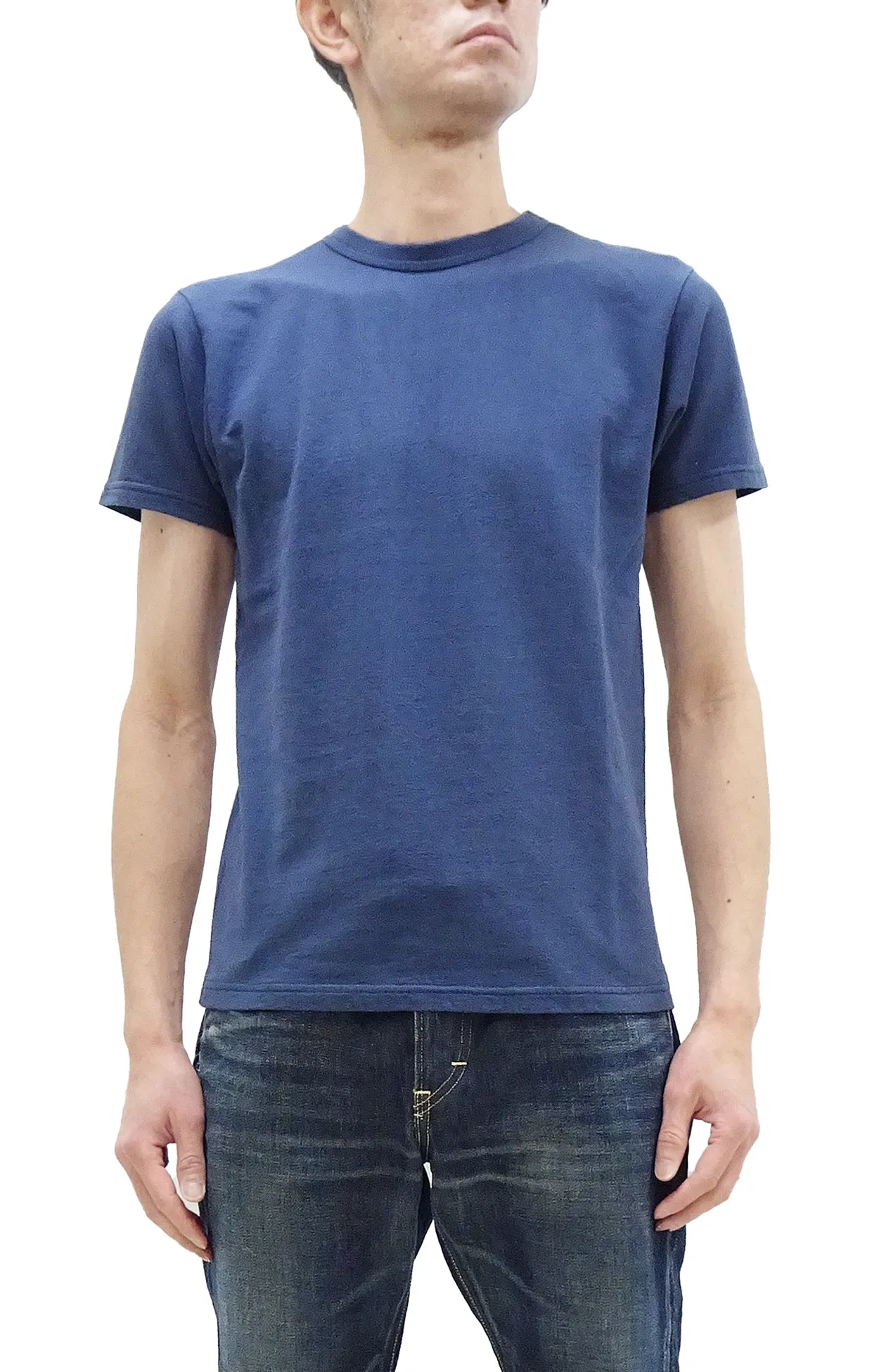 Samurai Jeans T-shirt Men's Plain Short Sleeve French Terry Fabric Tee Inlay Loopwheele T-Shirt SJST24-RIM Tetsukon Faded-Navy