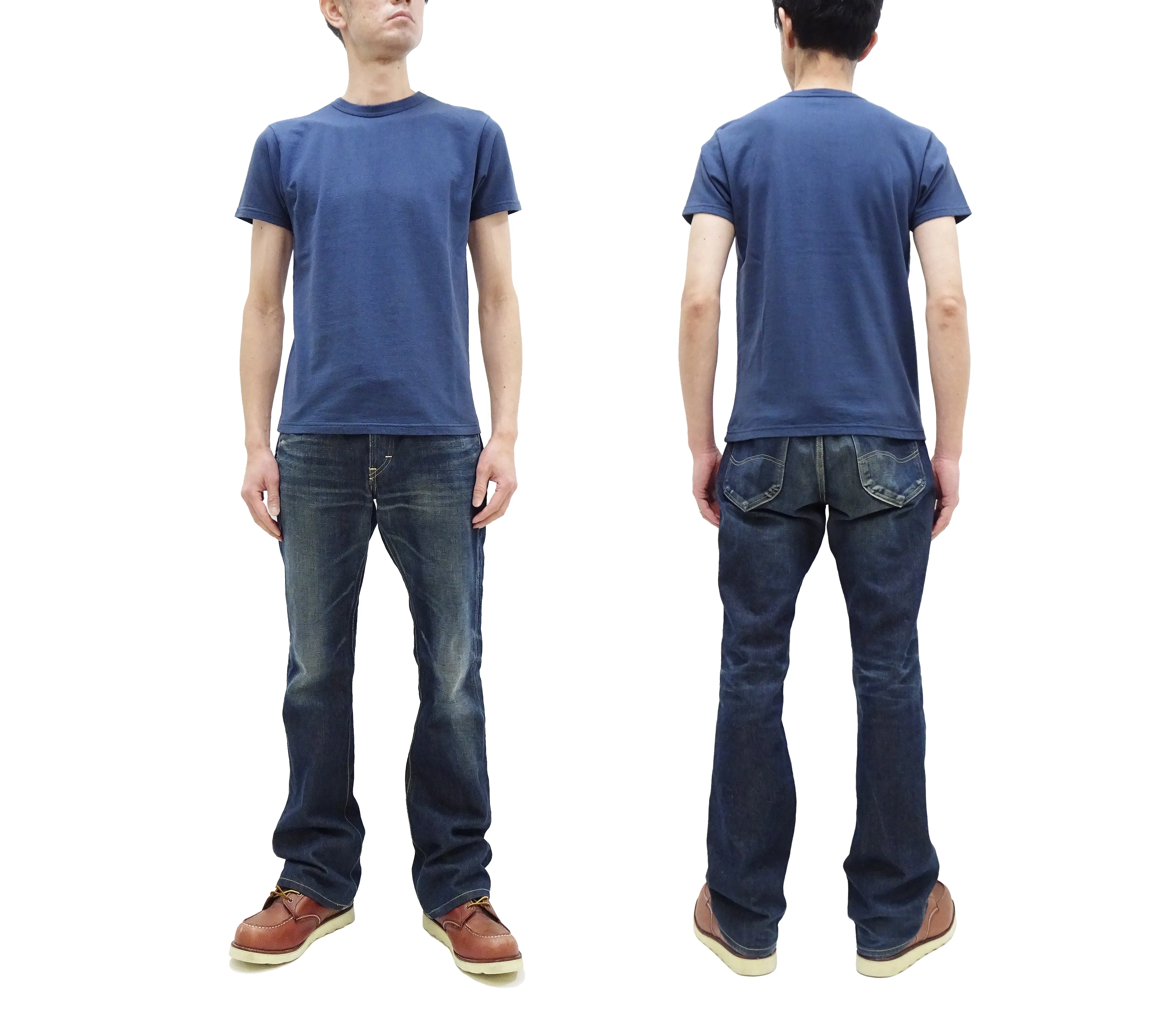 Samurai Jeans T-shirt Men's Plain Short Sleeve French Terry Fabric Tee Inlay Loopwheele T-Shirt SJST24-RIM Tetsukon Faded-Navy