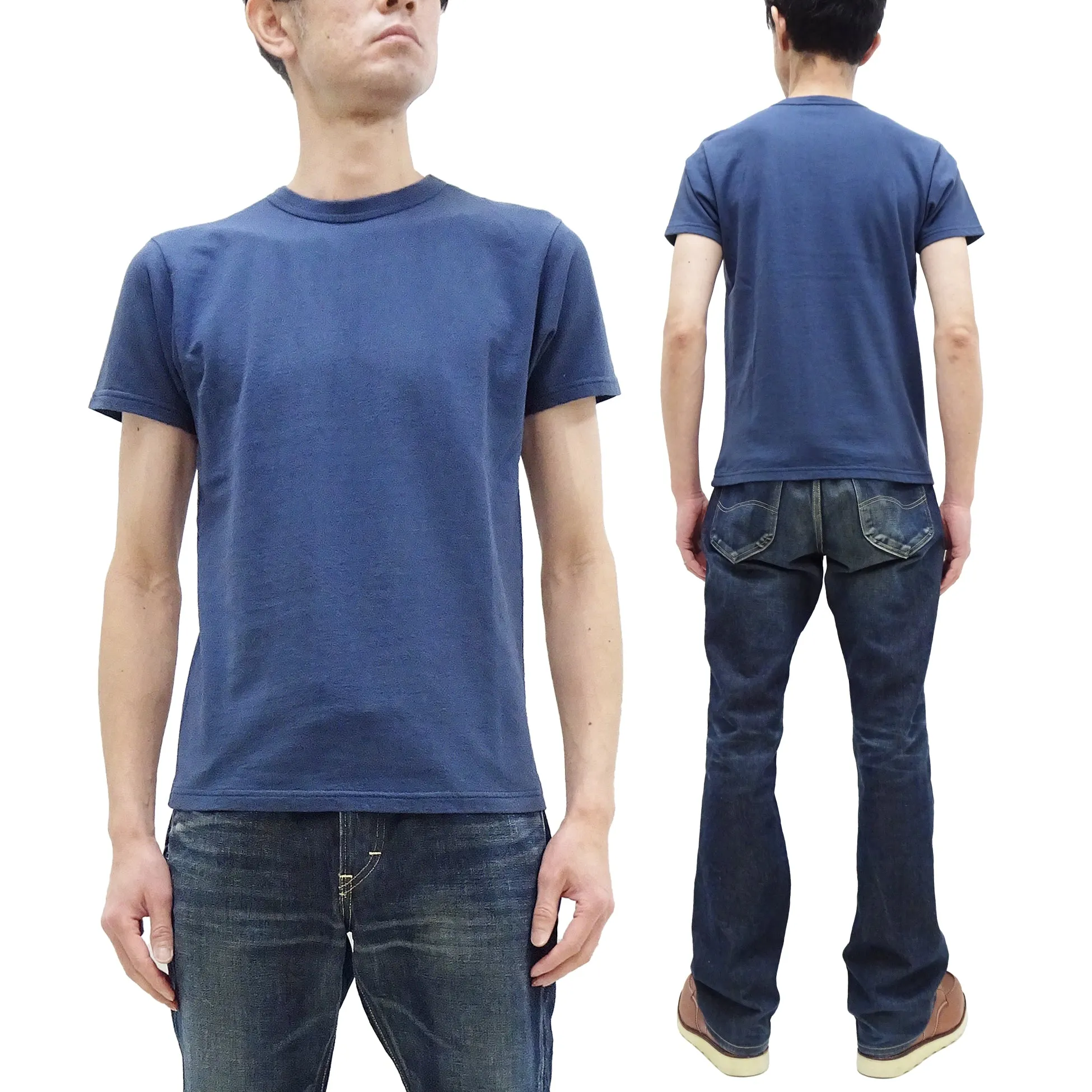 Samurai Jeans T-shirt Men's Plain Short Sleeve French Terry Fabric Tee Inlay Loopwheele T-Shirt SJST24-RIM Tetsukon Faded-Navy