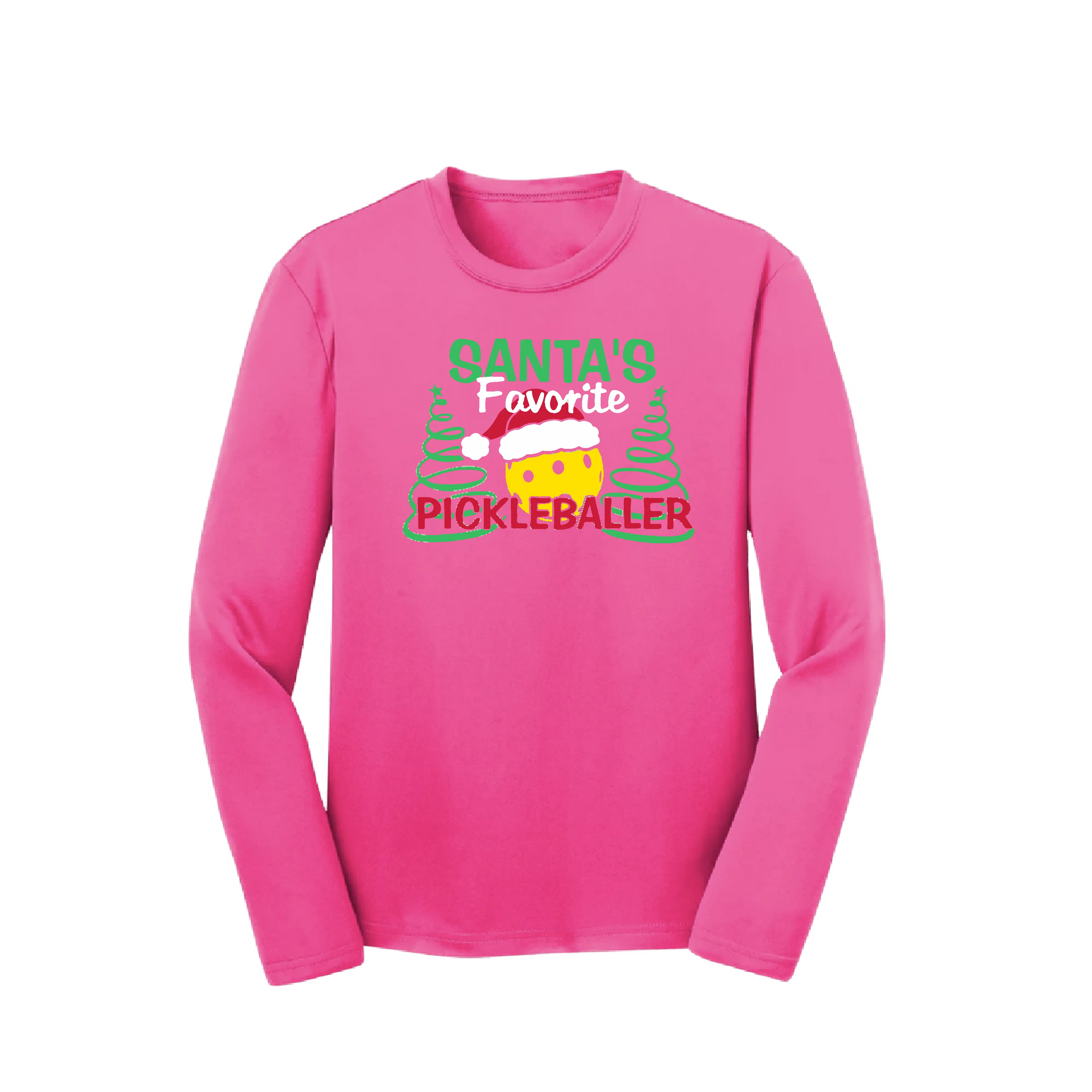 Santa's Favorite Pickleballer | Youth Long Sleeve Pickleball Shirts | 100% Polyester