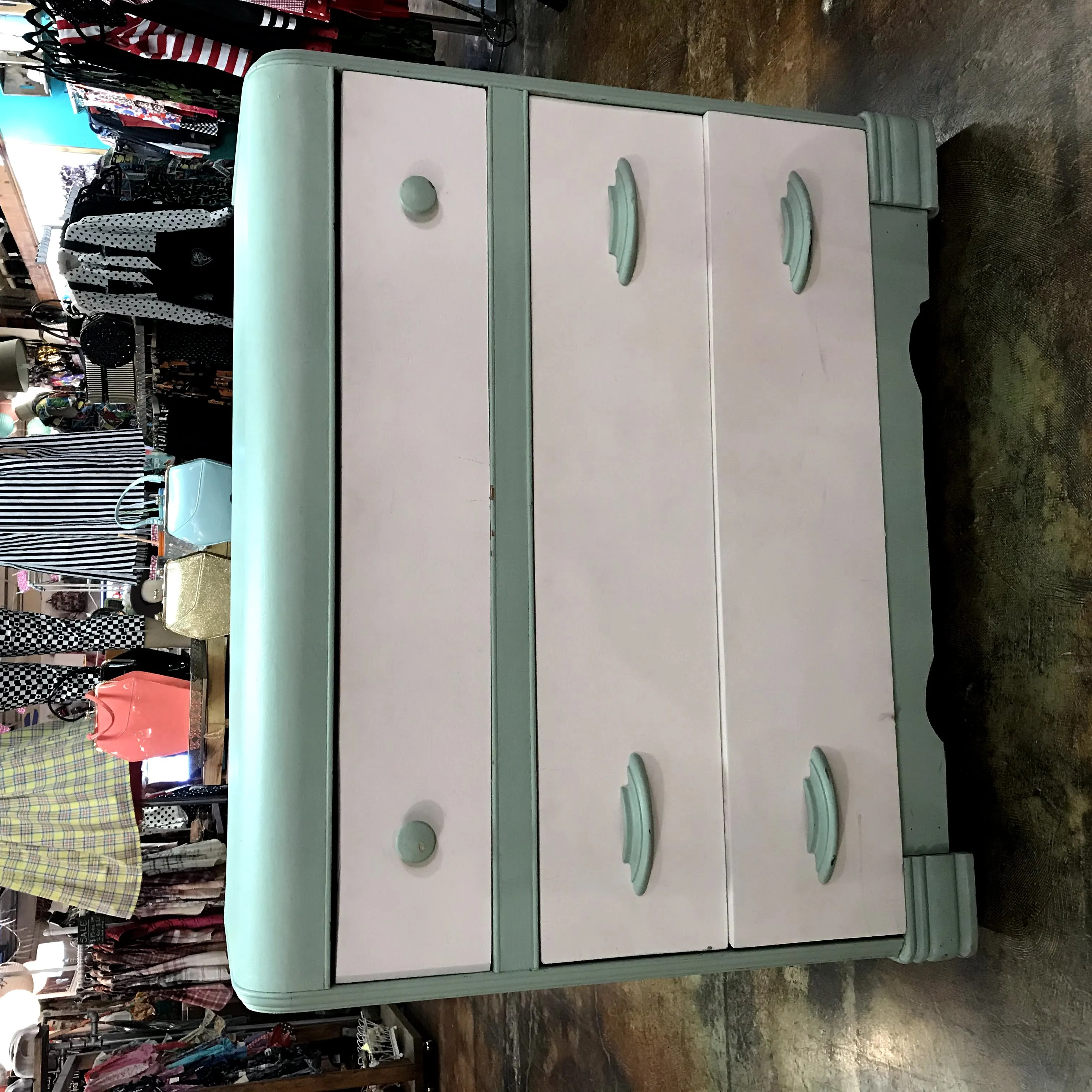 Shabby Chic Teal and White 3-Drawer Dresser