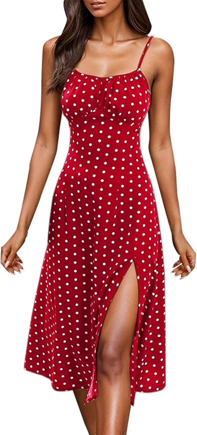 Sun Dresses for Women 2025 Vacation Holiday Summer Beach Shirt Dress Side Slit Sexy A Line Flowy Pleated Midi Dress