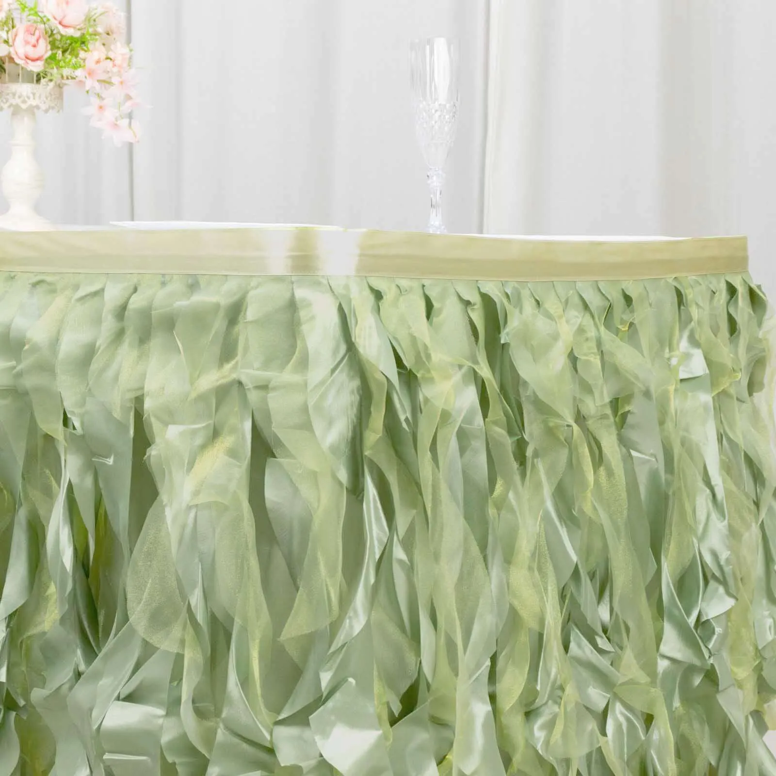 Taffeta Table Skirt 14ft Sage Green - Curly Willow Table Cover
