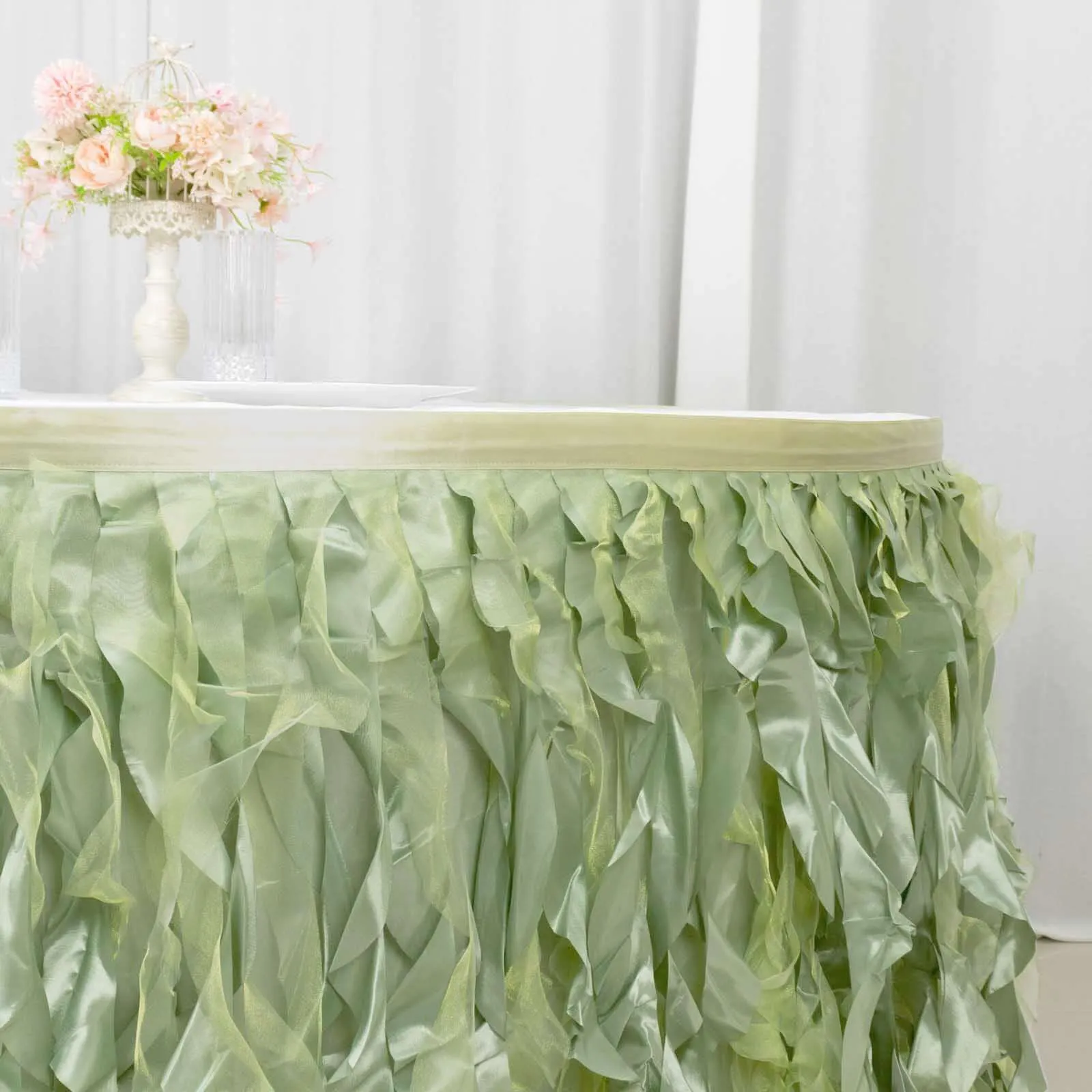 Taffeta Table Skirt 14ft Sage Green - Curly Willow Table Cover