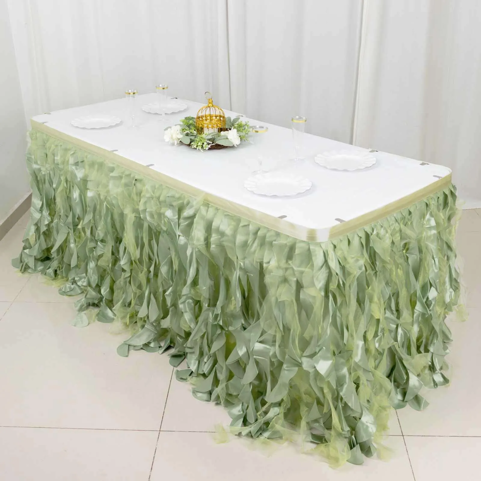 Taffeta Table Skirt 14ft Sage Green - Curly Willow Table Cover