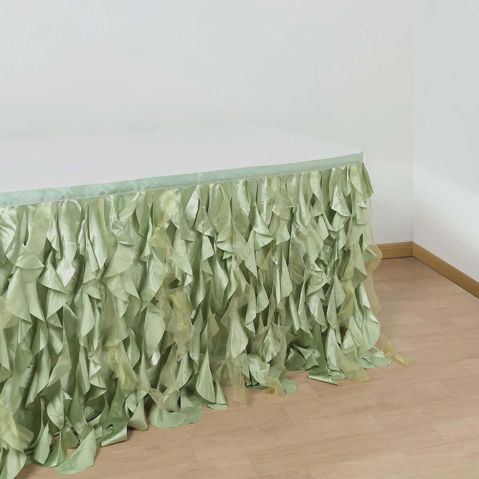 Taffeta Table Skirt 14ft Sage Green - Curly Willow Table Cover