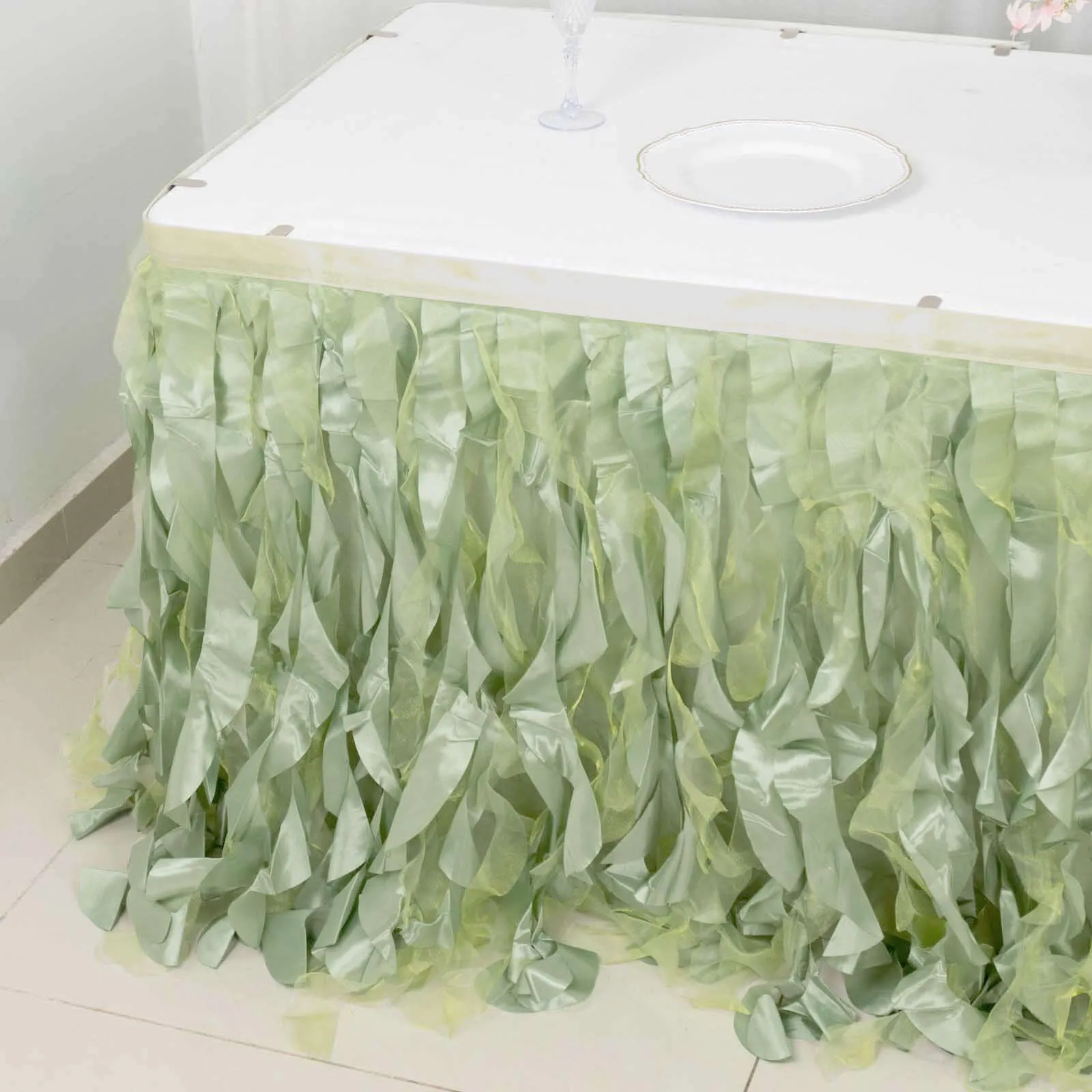 Taffeta Table Skirt 14ft Sage Green - Curly Willow Table Cover