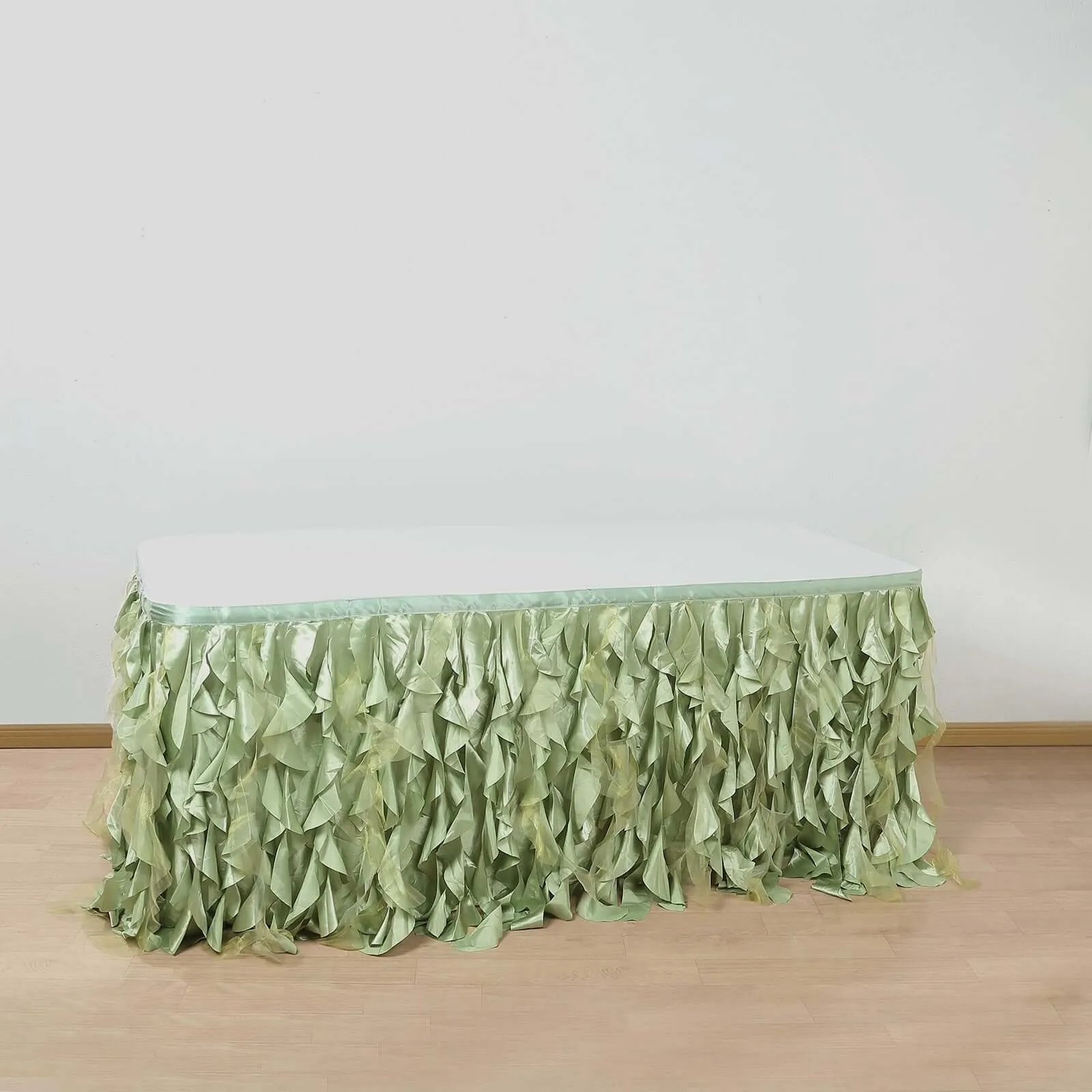 Taffeta Table Skirt 14ft Sage Green - Curly Willow Table Cover