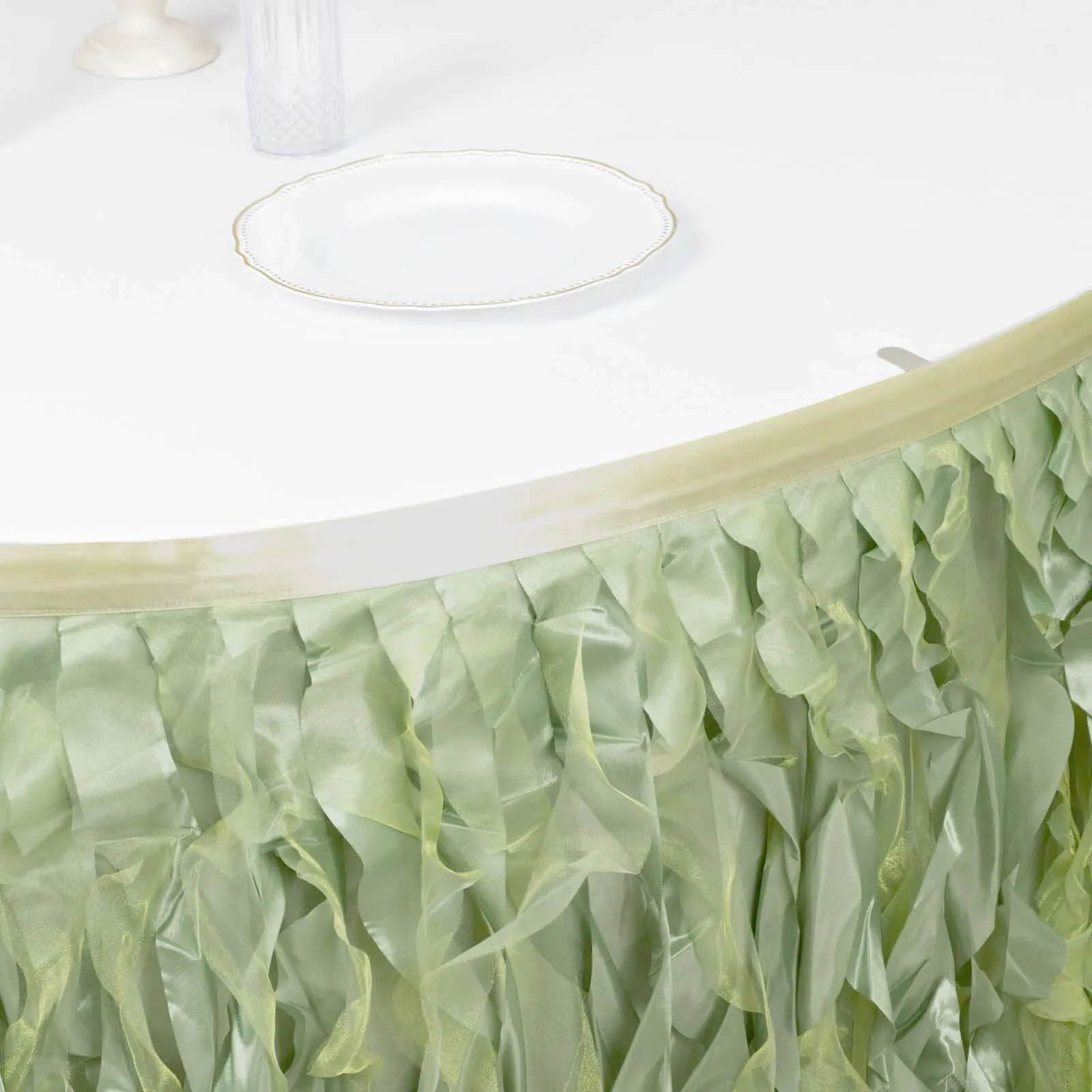 Taffeta Table Skirt 14ft Sage Green - Curly Willow Table Cover