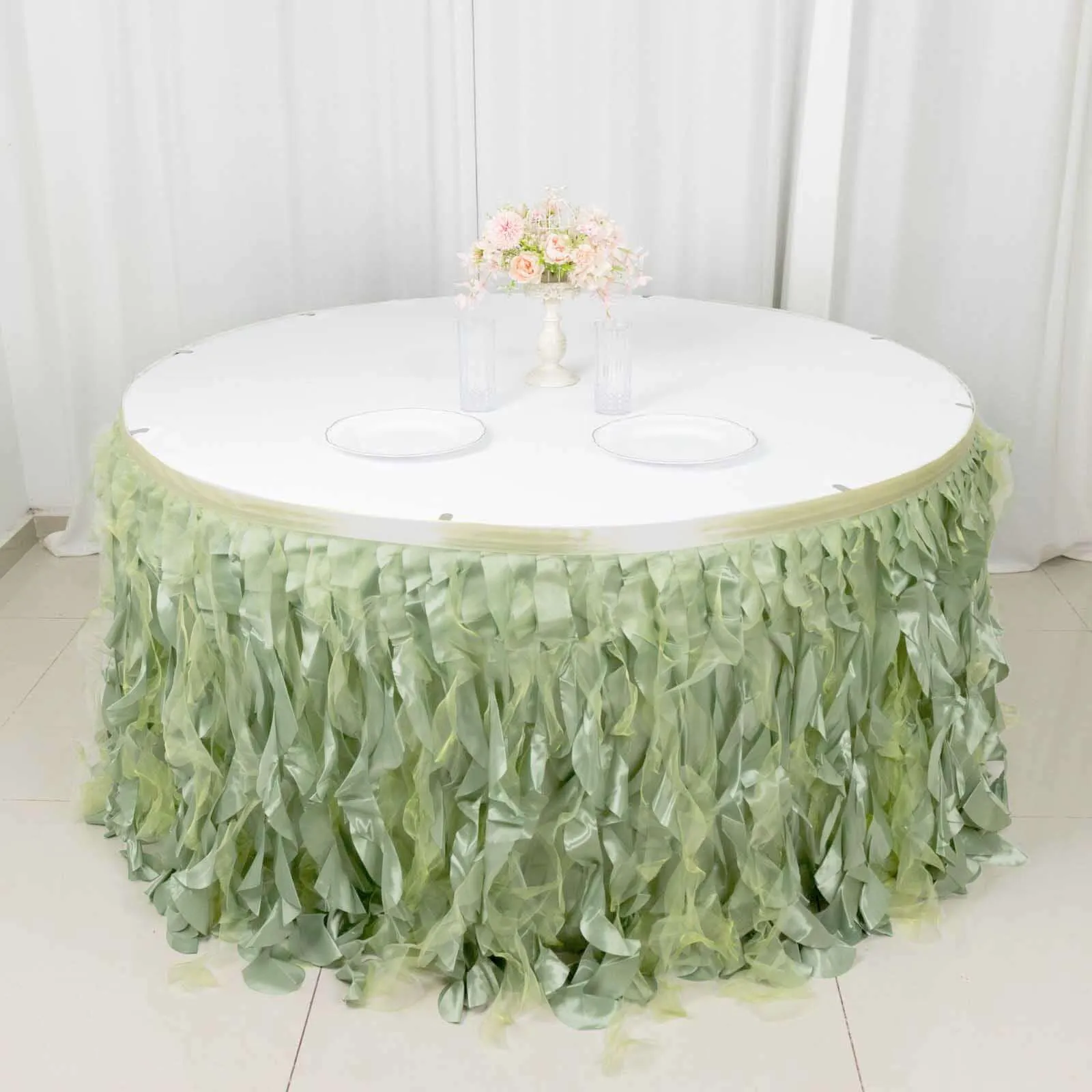 Taffeta Table Skirt 14ft Sage Green - Curly Willow Table Cover