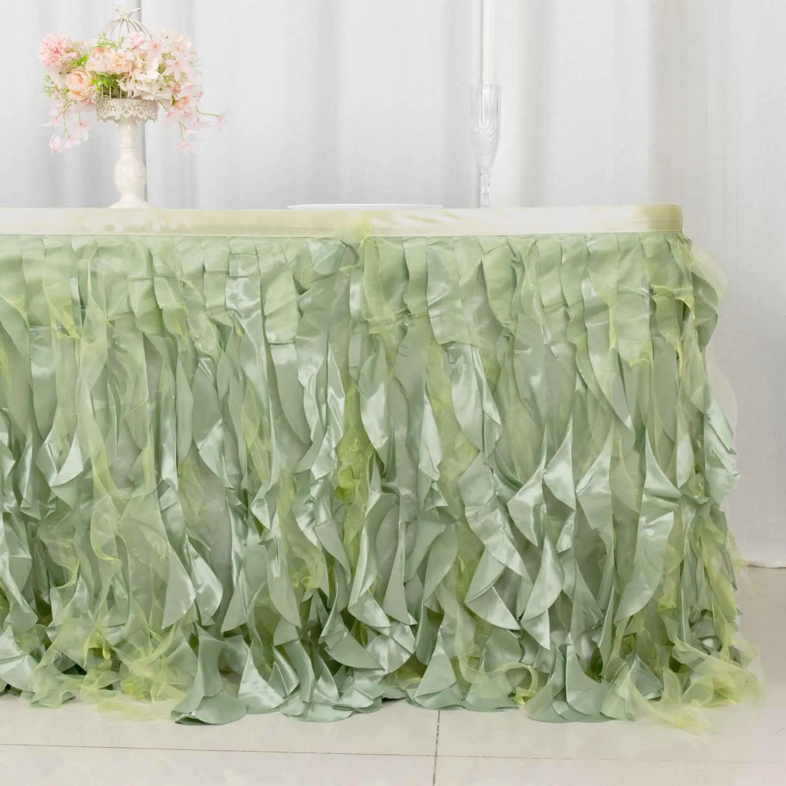 Taffeta Table Skirt 14ft Sage Green - Curly Willow Table Cover