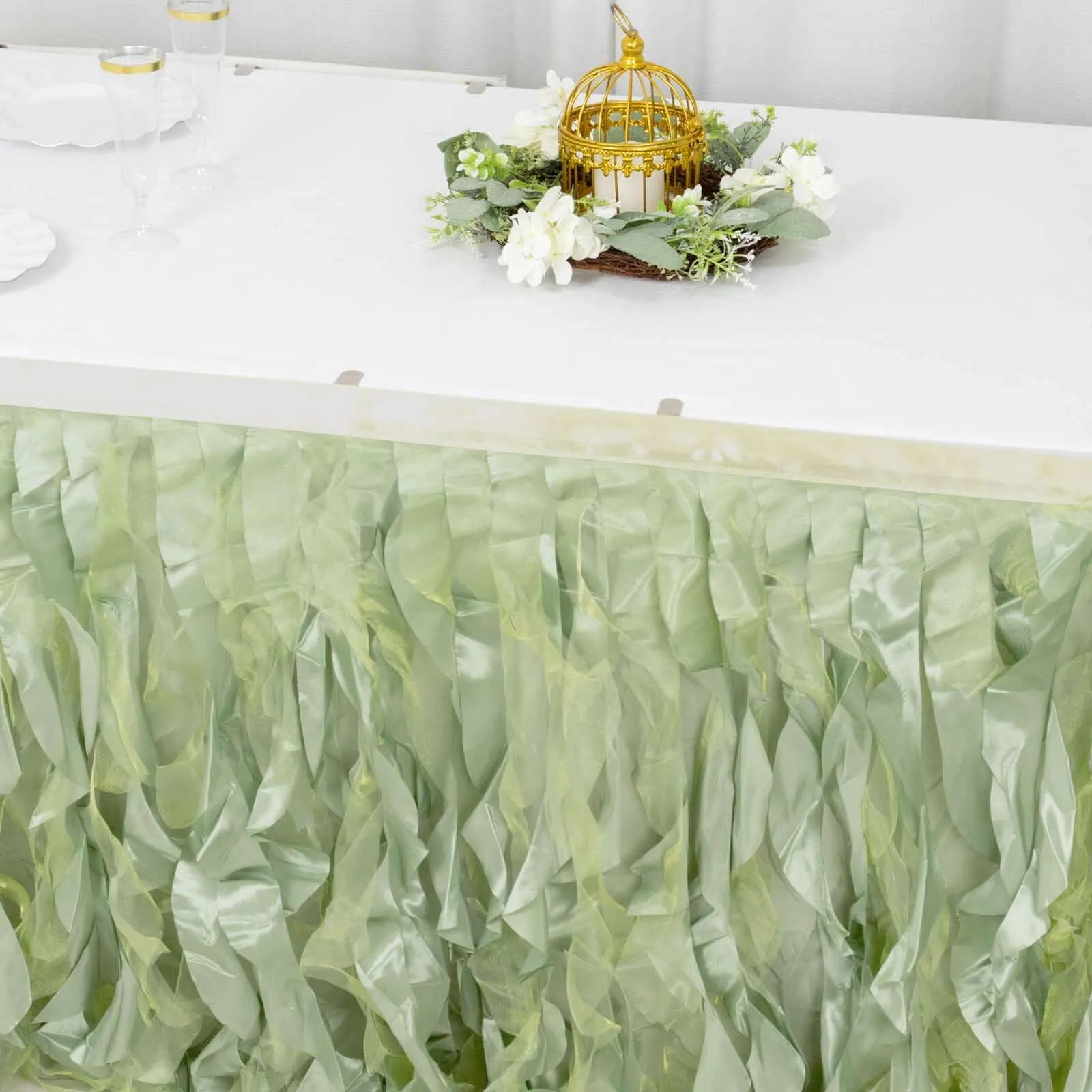 Taffeta Table Skirt 14ft Sage Green - Curly Willow Table Cover