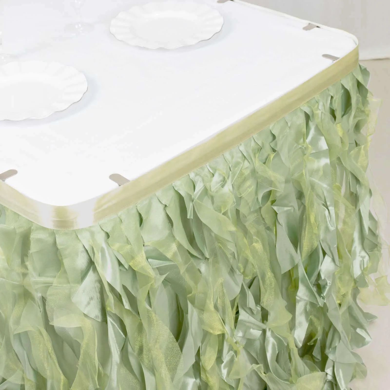 Taffeta Table Skirt 14ft Sage Green - Curly Willow Table Cover