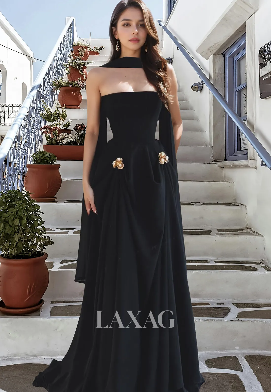 Tube Top Off-Shoulder Sleeveless A-Line Prom Dress Metallic Floral Embellished Pleated Party Gowns