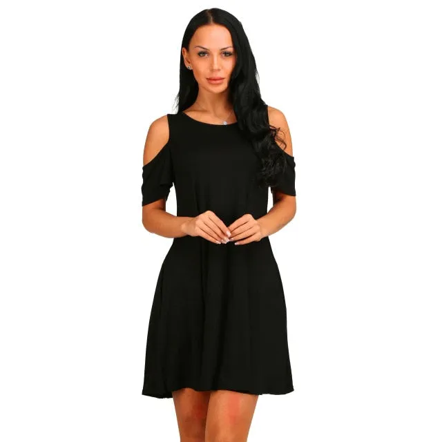 Women Short Sleeve Off Shoulder Dress 2020 O-Neck Knee Length Dress Thin Spring Female Vestidos De Fiesta with Pocket