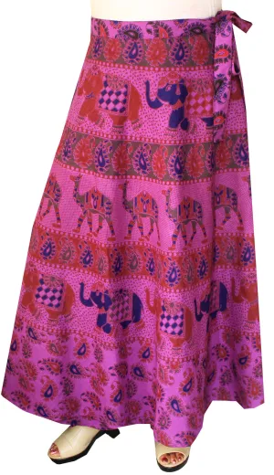 Womens Long Skirt Wrap Around Printed Cotton India Clothes (Purple)
