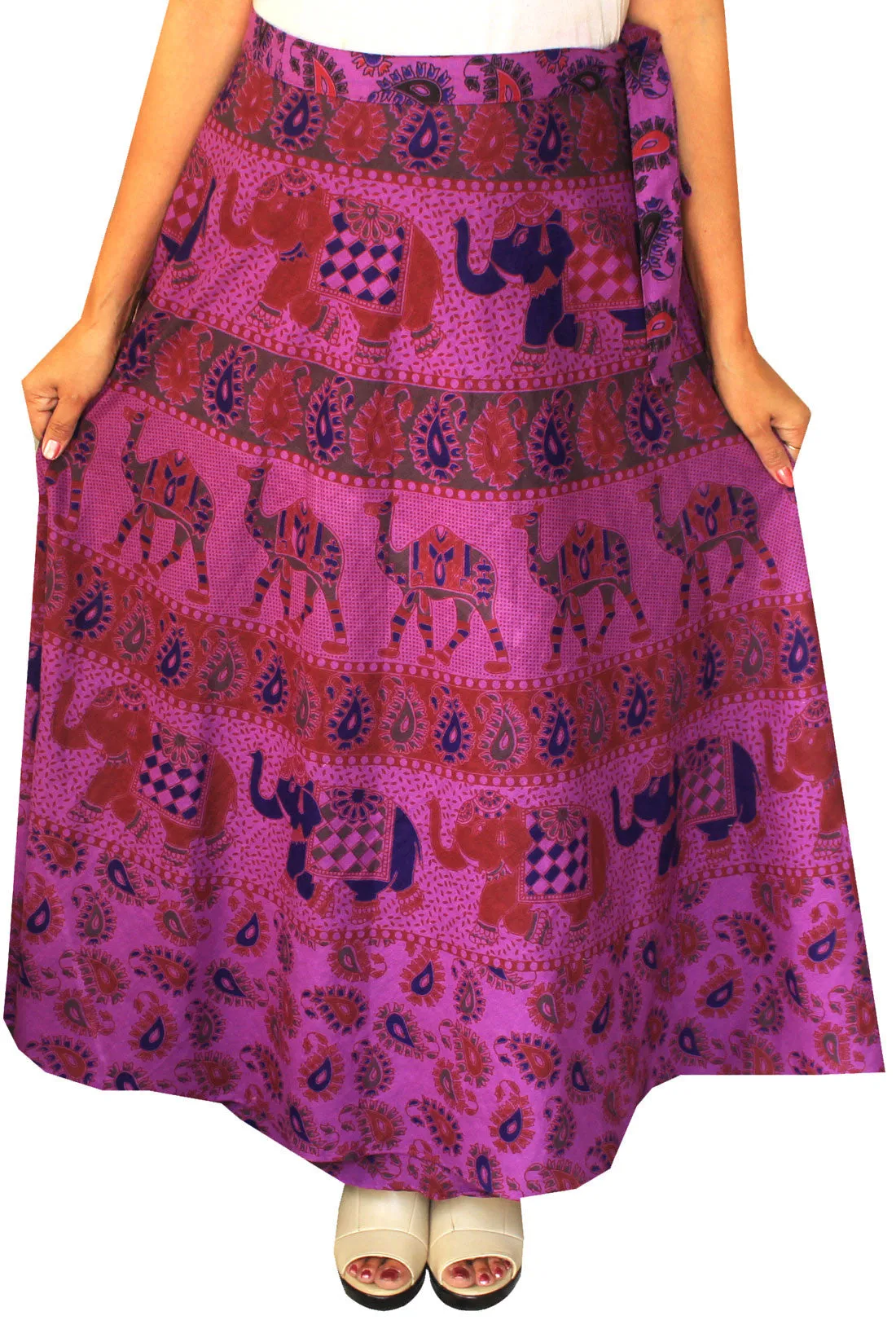Womens Long Skirt Wrap Around Printed Cotton India Clothes (Purple)