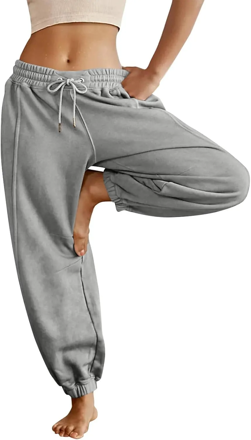 Womens Sweatpants Joggers Elastic High Waist Drawstring Lightweight Office Pants Slim Fit Trousers with Pocket 2024