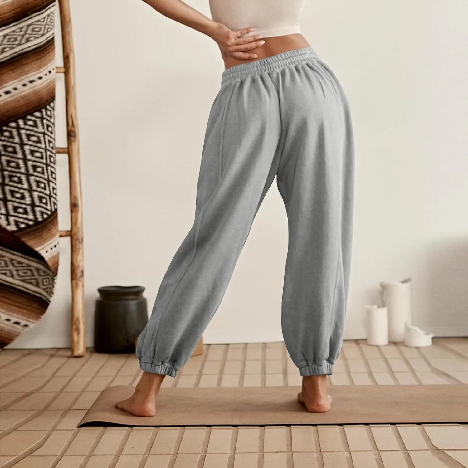 Womens Sweatpants Joggers Elastic High Waist Drawstring Lightweight Office Pants Slim Fit Trousers with Pocket 2024