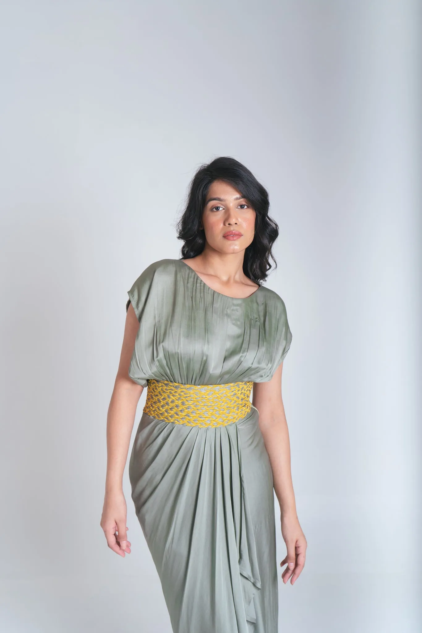 Yellow-Green Braided Cocktail Gown