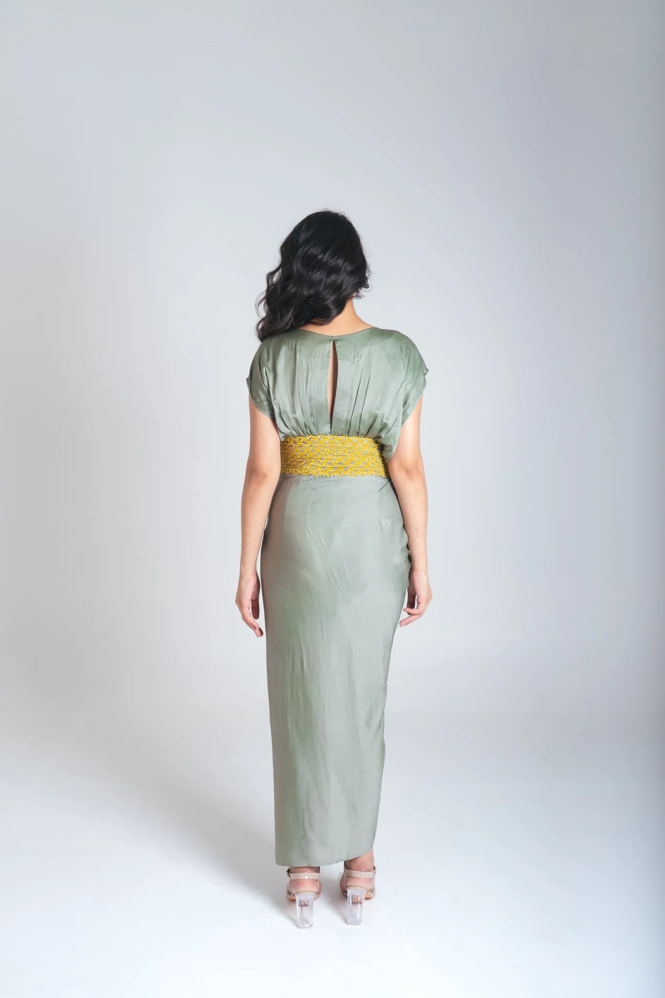 Yellow-Green Braided Cocktail Gown